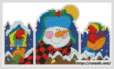 Download embroidery patterns by cross-stitch  - Открытка веселый снеговик
