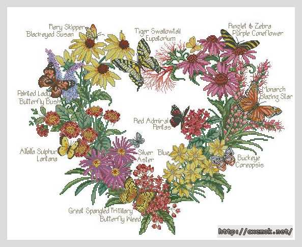 Скачать схемы вышивки нитками / крестом  - Сердечко с бабочками и цветами