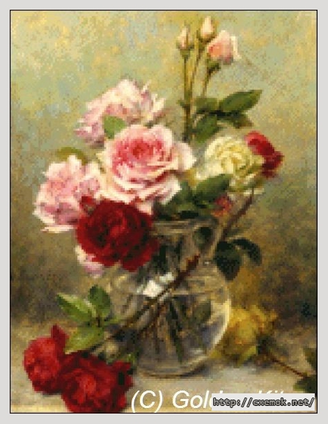 Скачать схему вышивки нитками A Vase of Roses (small), автор 