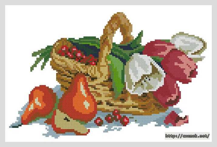 Download embroidery patterns by cross-stitch  - Корзина с цветами и фруктами