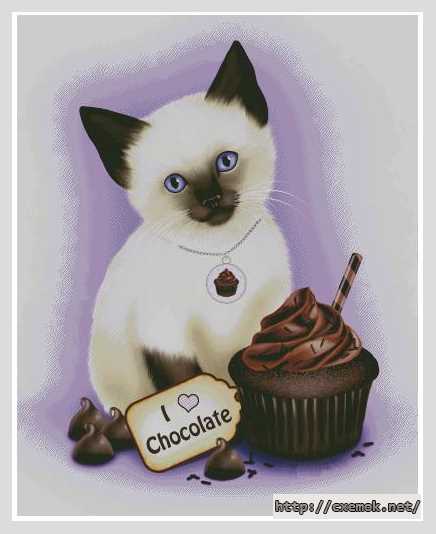 Скачать схемы вышивки нитками / крестом  - Котёнок и шоколадный кекс