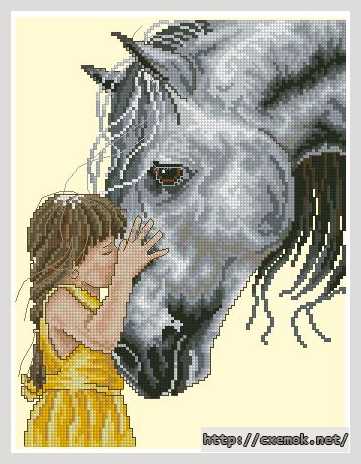Скачать схему вышивки нитками Девочка и лошадь