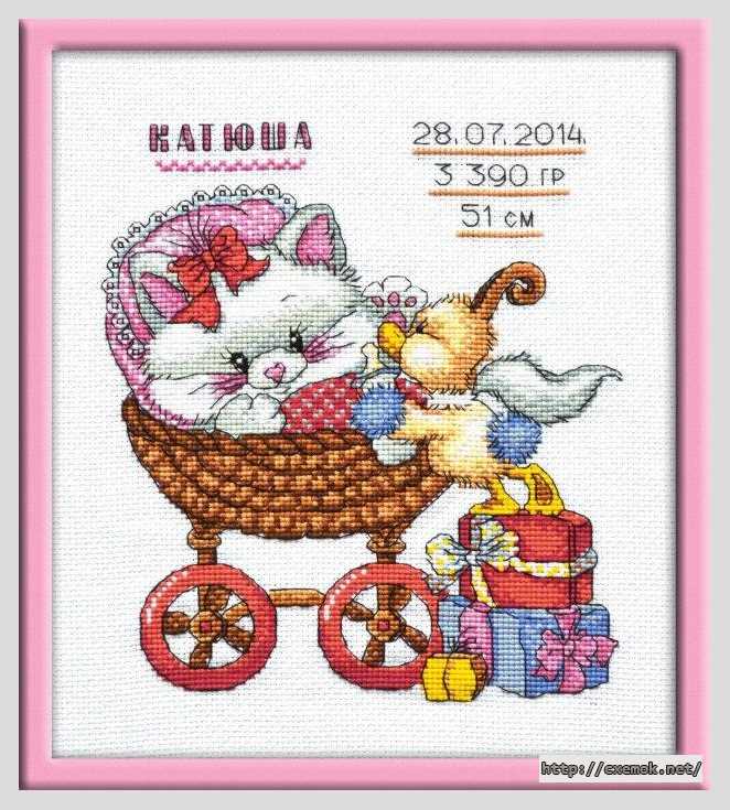 Download embroidery patterns by cross-stitch  - Метрика «кошечка»