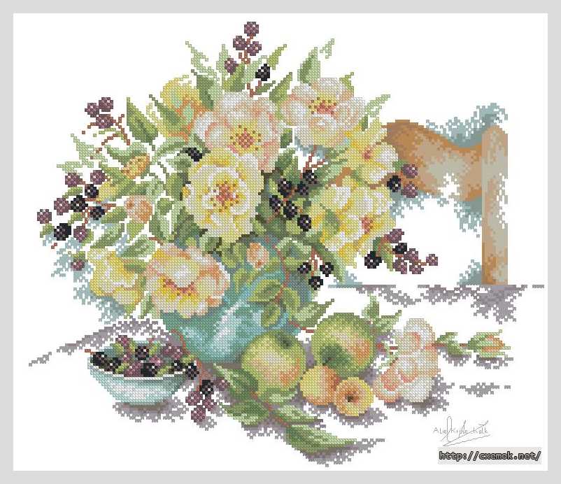 Download embroidery patterns by cross-stitch  - Цветочная ваза со стулом
