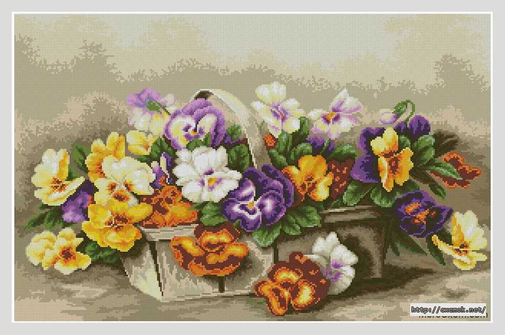 Download embroidery patterns by cross-stitch  - Корзина анютины глазки