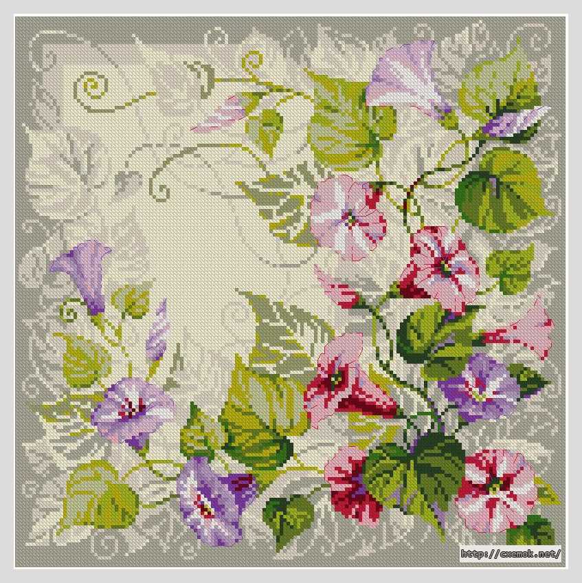 Download embroidery patterns by cross-stitch  - Подушка «вьюнки»