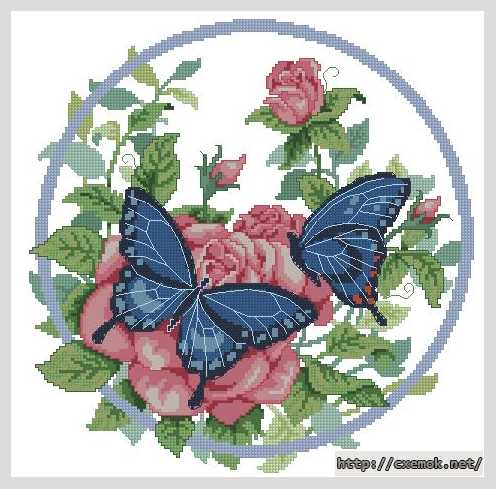 Download embroidery patterns by cross-stitch  - Бабочки на розах
