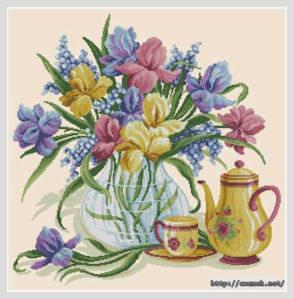 Download embroidery patterns by cross-stitch  - Натюрморт с ирисами