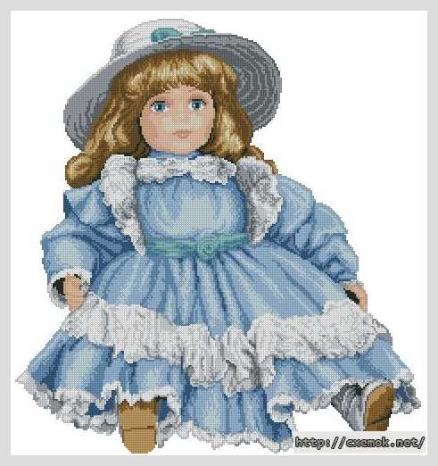 Скачать схемы вышивки нитками / крестом  - Кукла в голубом платье
