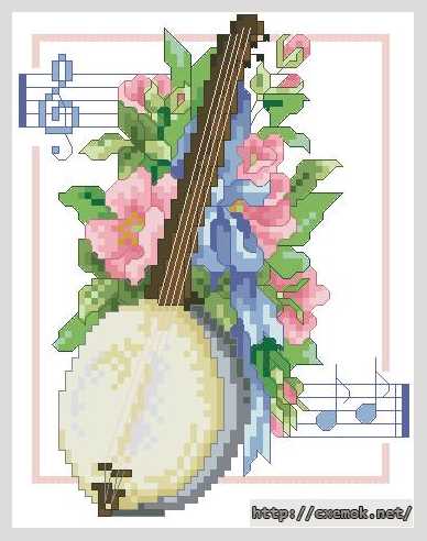 Download embroidery patterns by cross-stitch  - Банджо и цветы