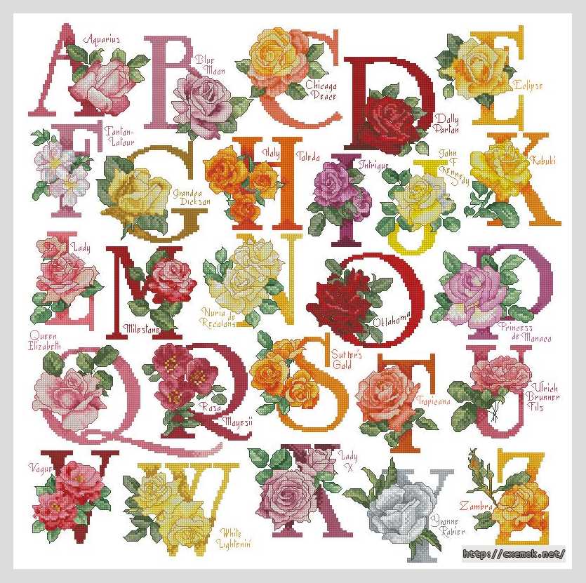 Download embroidery patterns by cross-stitch  - Алфавит «розы»