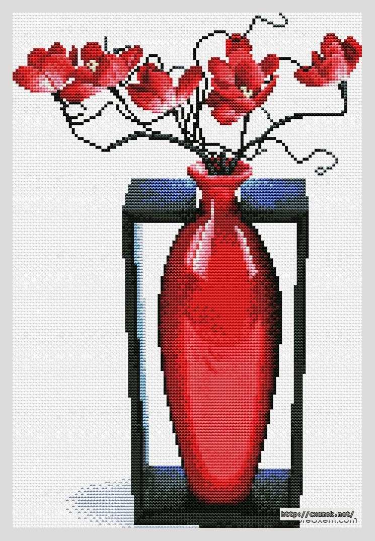 Скачать схему вышивки нитками Красная ваза
