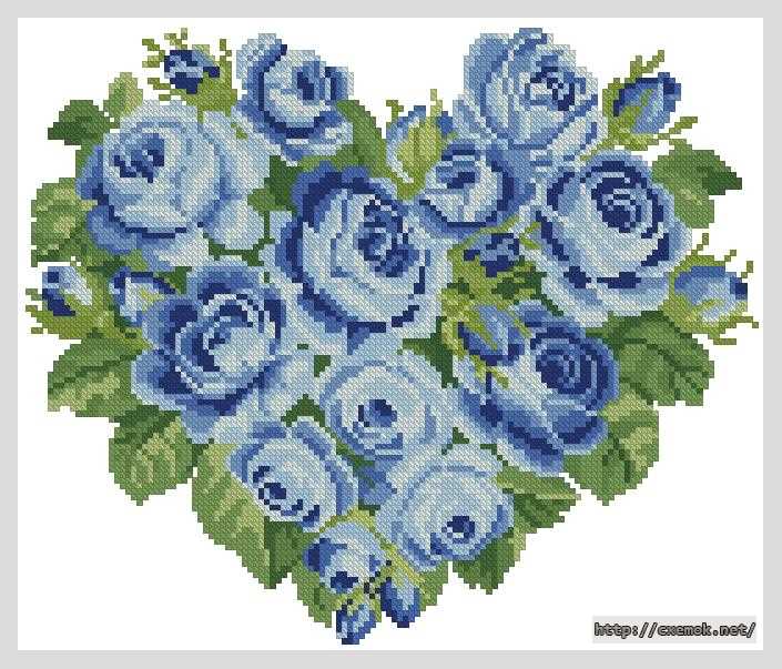 Скачать схемы вышивки нитками / крестом  - Сердце «голубые розы»