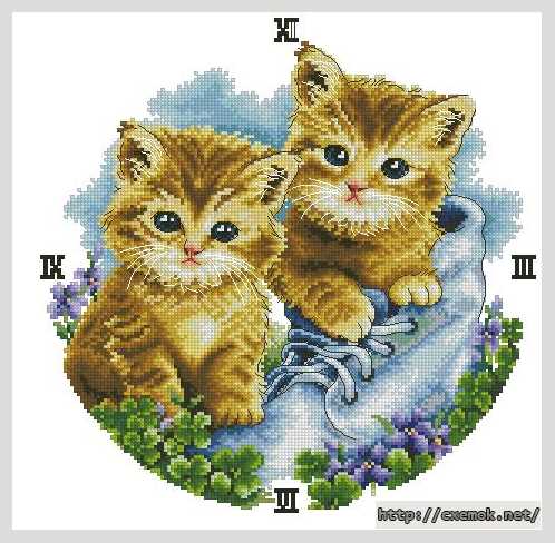 Download embroidery patterns by cross-stitch  - Часы с котятами