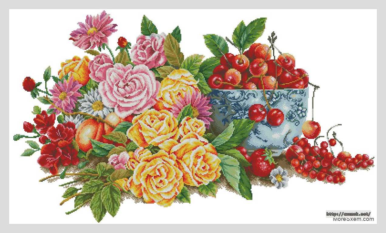 Download embroidery patterns by cross-stitch  - Цветы и фрукты