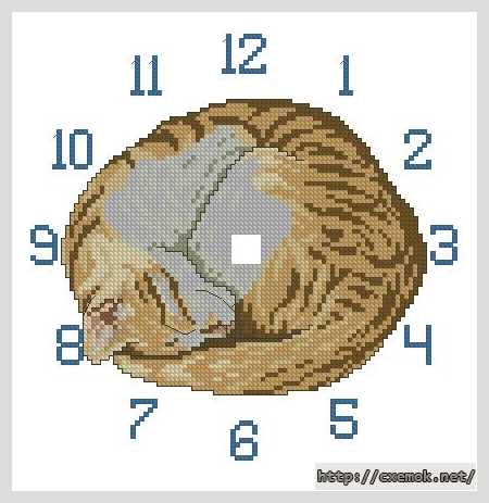 Скачать схемы вышивки нитками / крестом  - Часы «спящий кот»