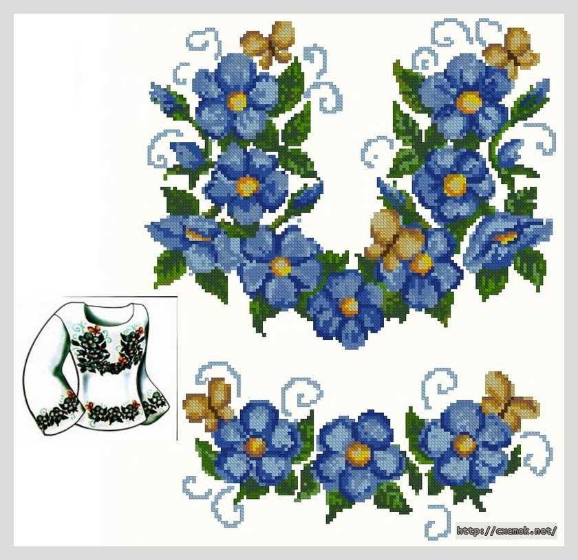 Download embroidery patterns by cross-stitch  - Сорочка жіноча «квіткова»