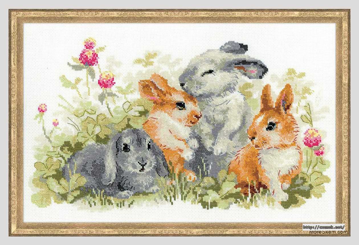 Download embroidery patterns by cross-stitch  - Забавные крольчата