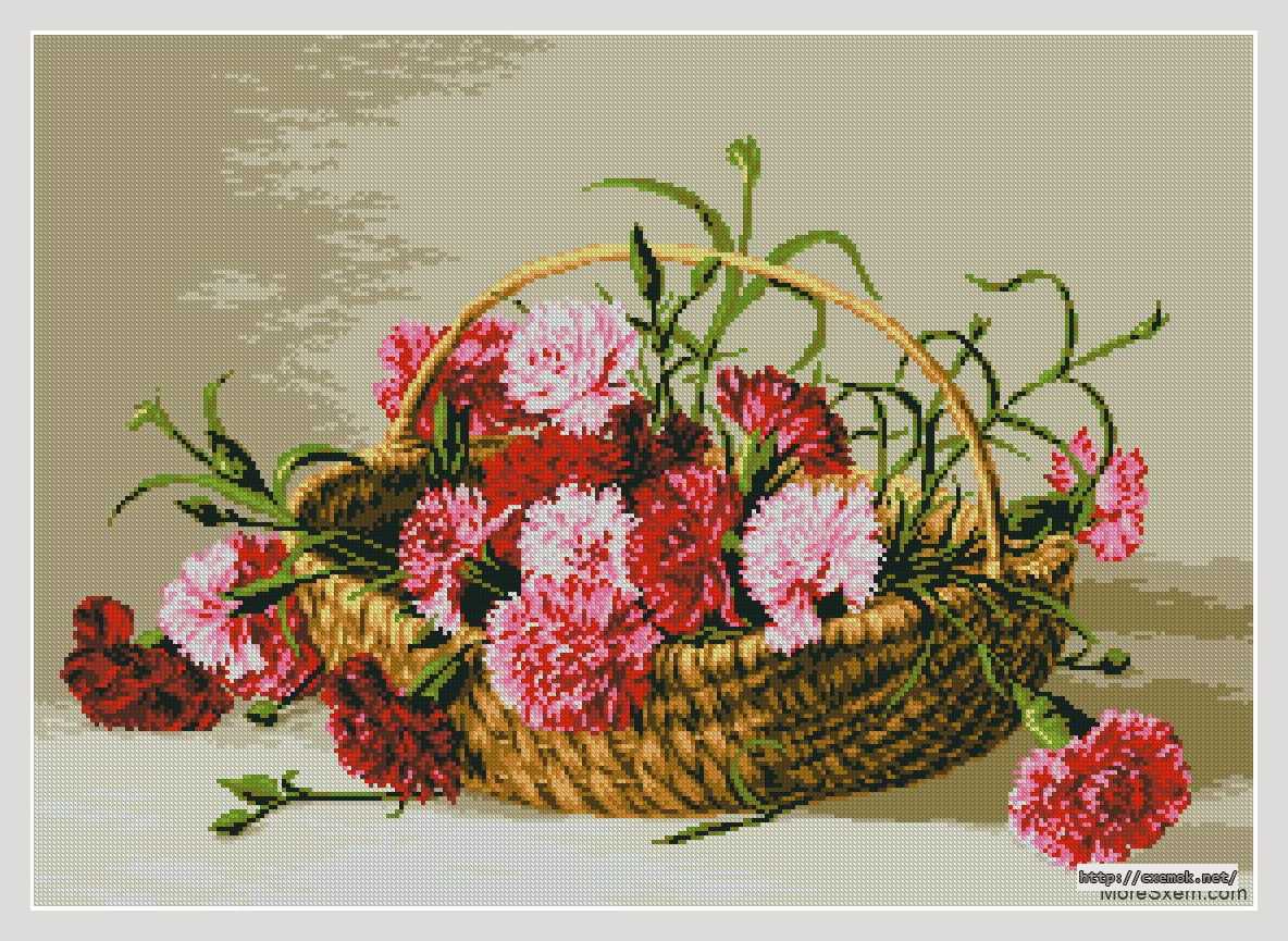 Download embroidery patterns by cross-stitch  - Корзина гвоздик