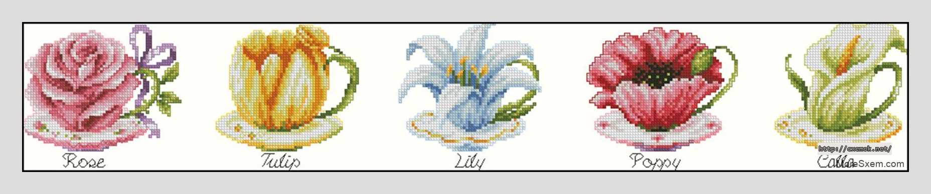 Download embroidery patterns by cross-stitch  - Чайные цветочки