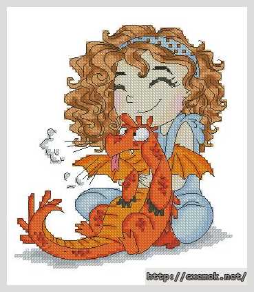 Схема вышивки: Девушка и дракон
