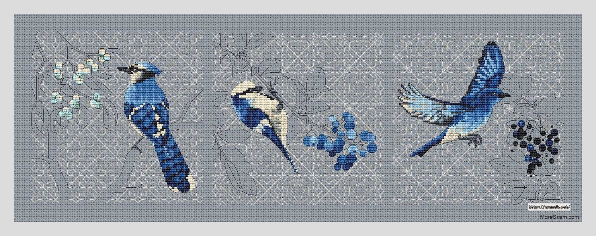 Завантажити схеми вишивки нитками / хрестом  - Синие птички