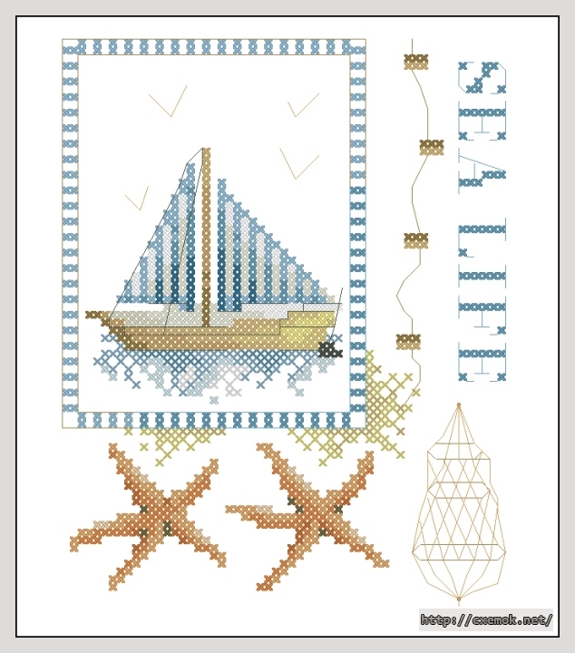 Download embroidery patterns by cross-stitch  - Bootje en zeesterren, author 