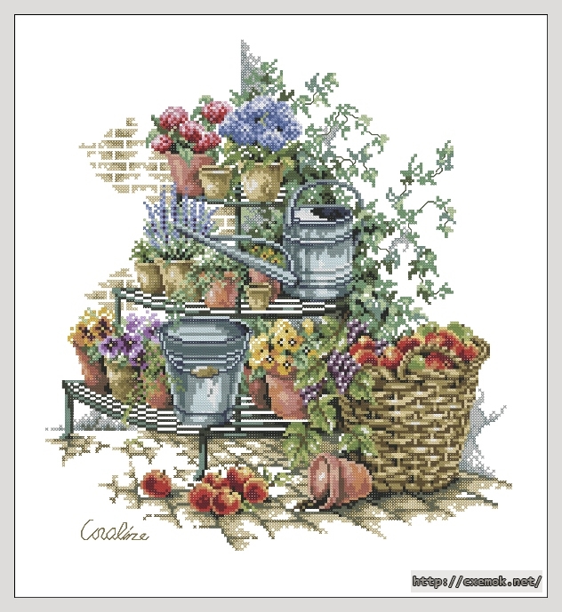 Download embroidery patterns by cross-stitch  - Bloemenstand,gieter,emmer, author 