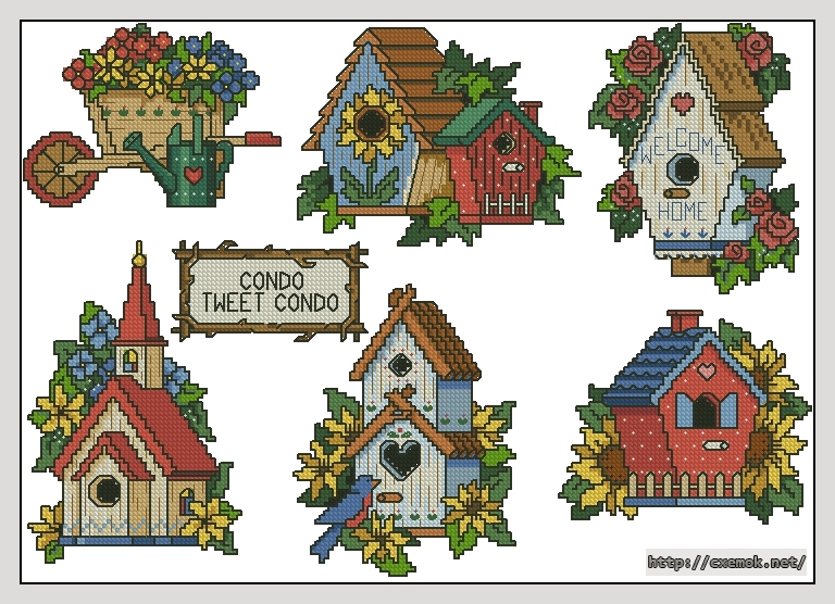 Download embroidery patterns by cross-stitch  - Birdhouses, author 