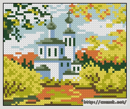 Download embroidery patterns by cross-stitch  - Осенний пейзаж с церковью, author 