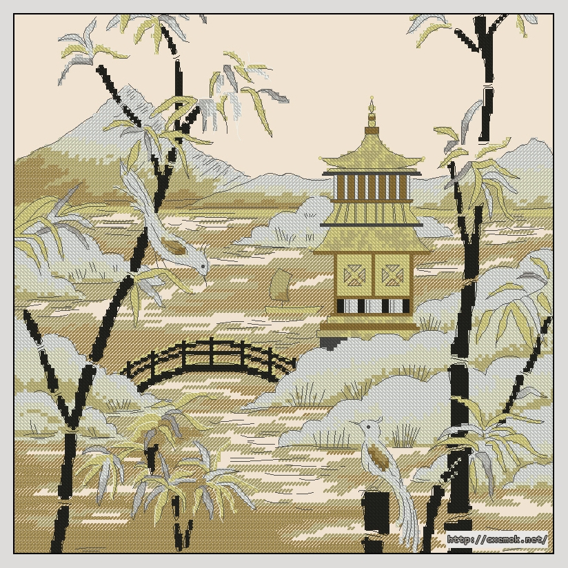 Скачать схемы вышивки нитками / крестом  - Kimono pagoda horizon, автор 