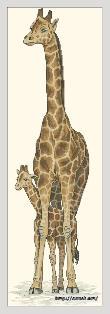Скачать схемы вышивки нитками / крестом  - Giraffe mother and baby, автор 