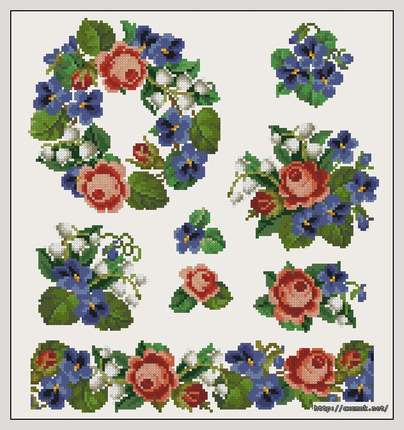 Завантажити схеми вишивки нитками / хрестом  - Roses and violets, автор 