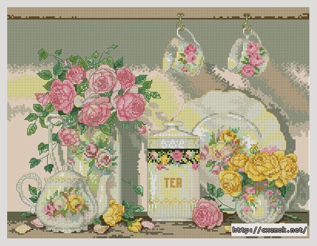 Download embroidery patterns by cross-stitch  - Tea and roses, author 