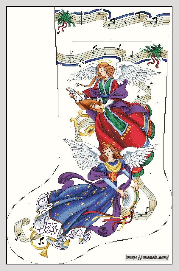 Скачать схемы вышивки нитками / крестом  - Angelic harmony stocking, автор 