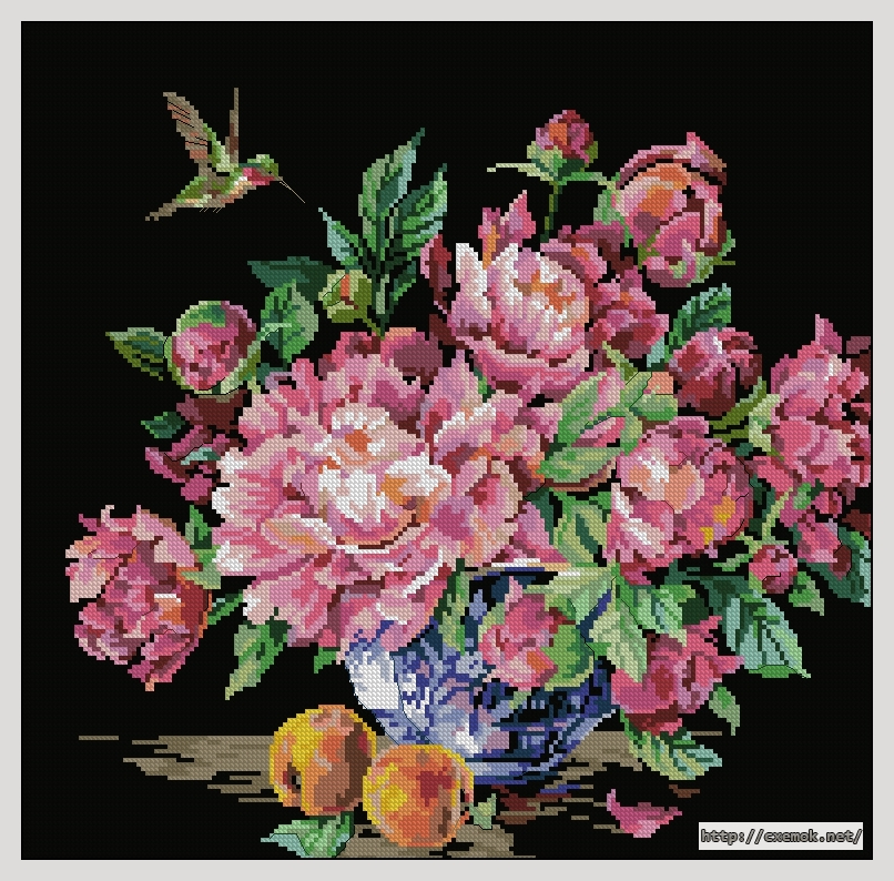 Download embroidery patterns by cross-stitch  - Peonies, author 