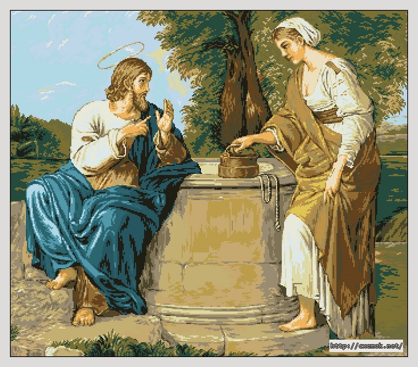Скачать схемы вышивки нитками / крестом  - Иисус и самарянка у колодца, автор 