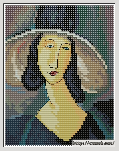 Скачать схему вышивки нитками Портрет женщины в шляпе, автор 