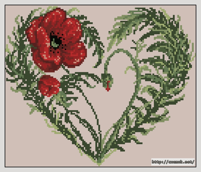 Download embroidery patterns by cross-stitch  - Coeur pavot, author 