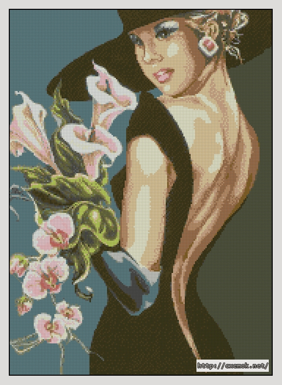 Скачать схемы вышивки нитками / крестом  - Дама с орхидеями, автор 