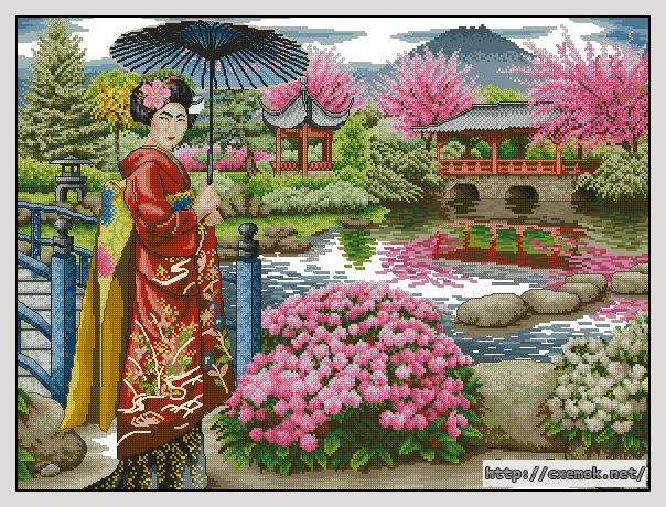 Скачать схемы вышивки нитками / крестом  - The japanese garden, автор 