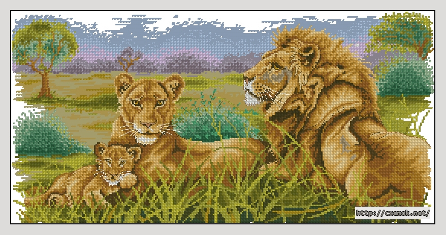 Скачать схемы вышивки нитками / крестом  - The lions family, автор 
