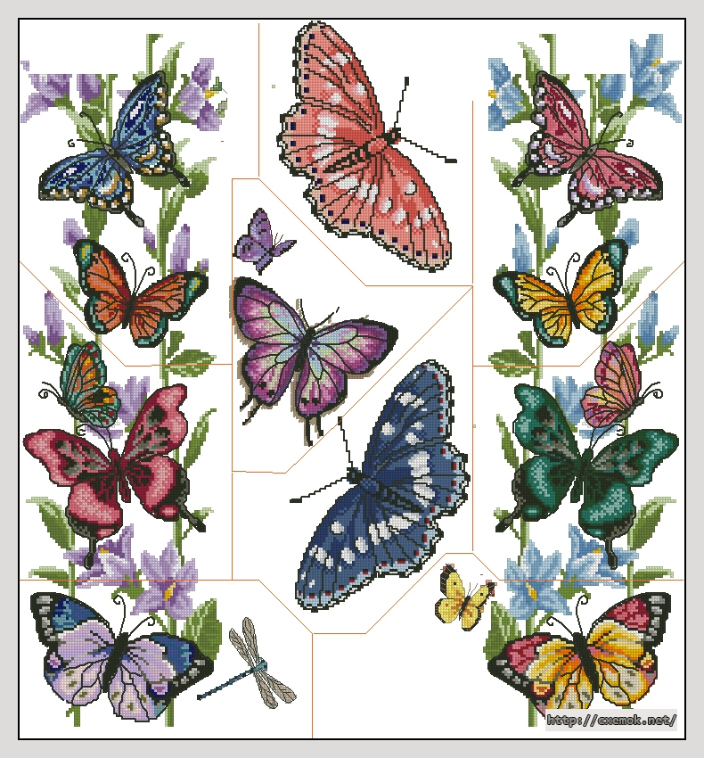 Download embroidery patterns by cross-stitch  - Мозаика с бабочками