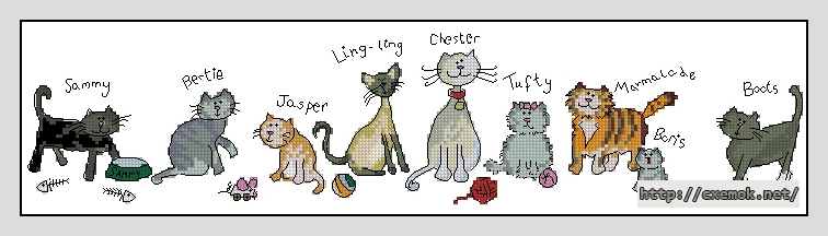 Скачать схемы вышивки нитками / крестом  - Row of cats, автор 