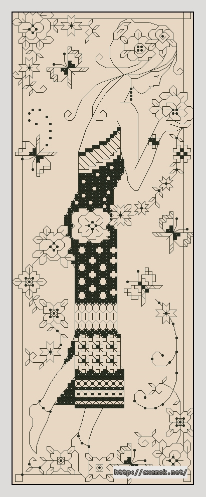 Download embroidery patterns by cross-stitch  - Девушка с цветами(блэкворк)