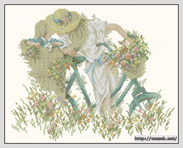 Download embroidery patterns by cross-stitch  - Mother and child on bicycle, author 
