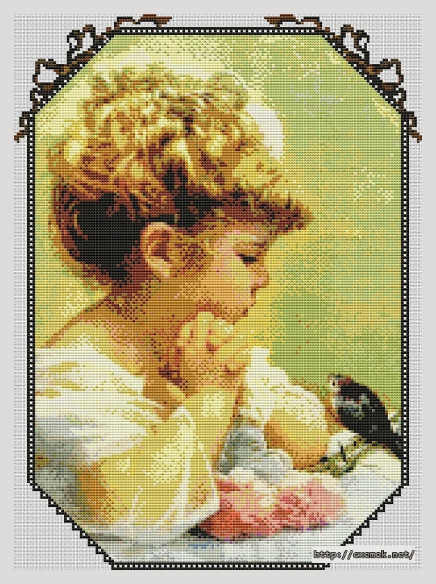 Download embroidery patterns by cross-stitch  - Girl with bird, author 