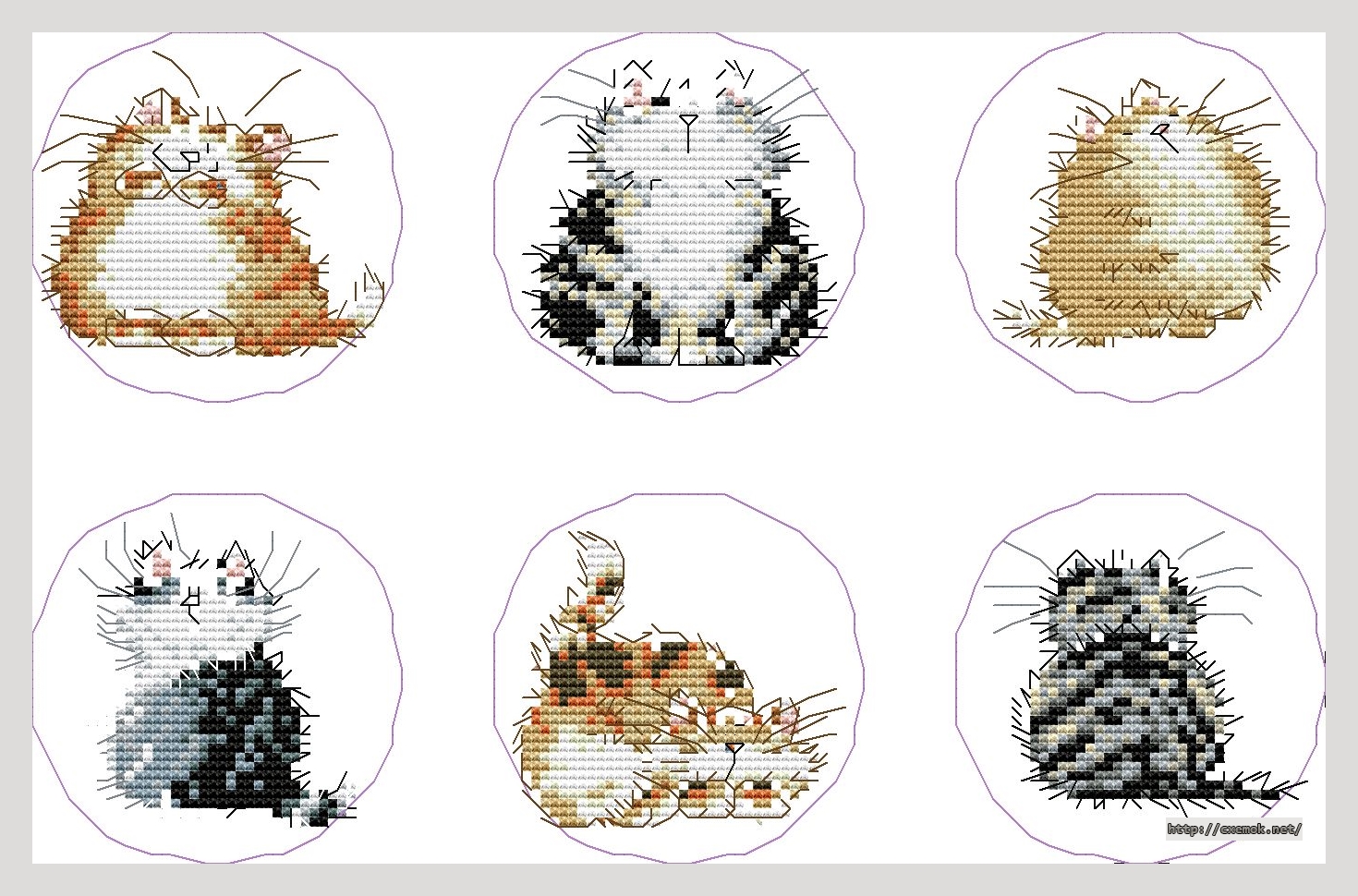 Скачать схемы вышивки нитками / крестом  - Cat coasters, автор 