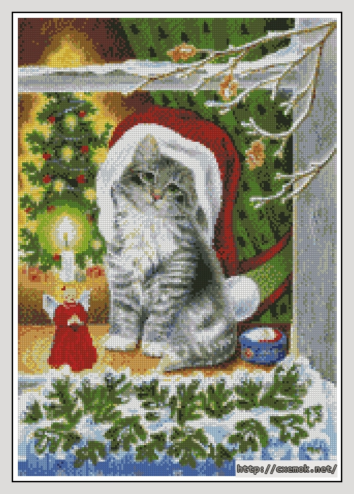 Download embroidery patterns by cross-stitch  - Christmas kitty, author 