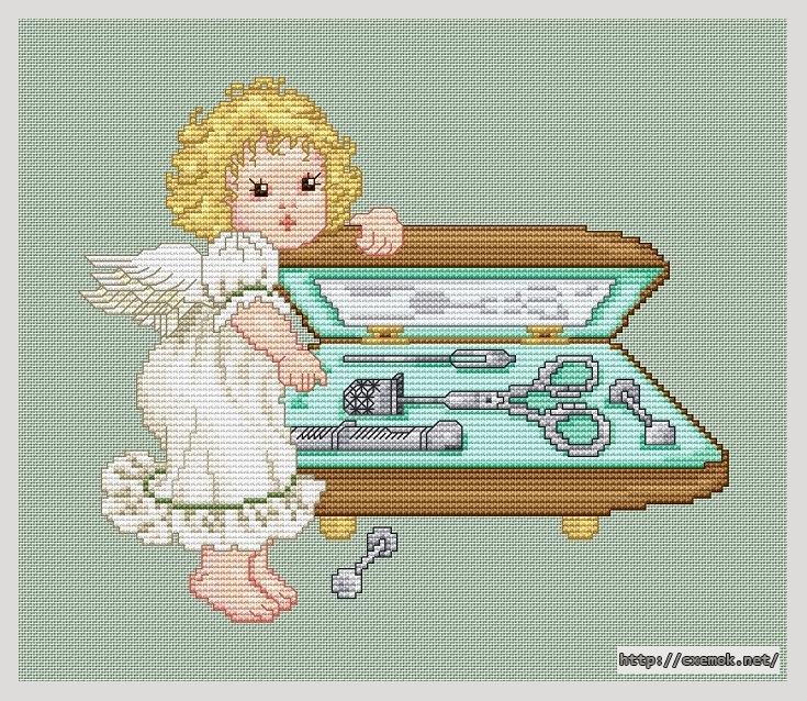 Download embroidery patterns by cross-stitch  - Stitch angel with sewing set, author 